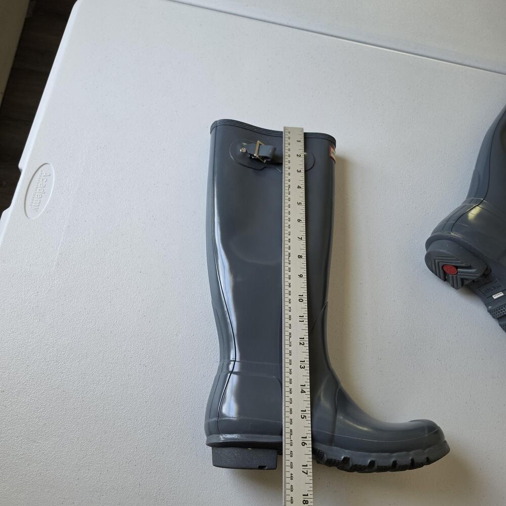 Hunter Rain Boots Womens Size 8 Gray Knee High Rubber Waterproof Logo Buckle - Picture 11 of 12